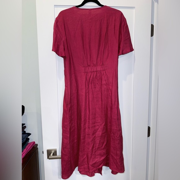 Linen Raspberry Wrap-Style Midi Dress - Picture 3 of 3